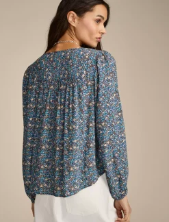 Lucky Brand printed button down pintuck top indigo multi*WOMEN Blouses