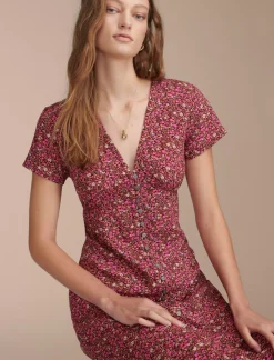 Lucky Brand printed button front midi dress rum raisin multi*WOMEN Dresses
