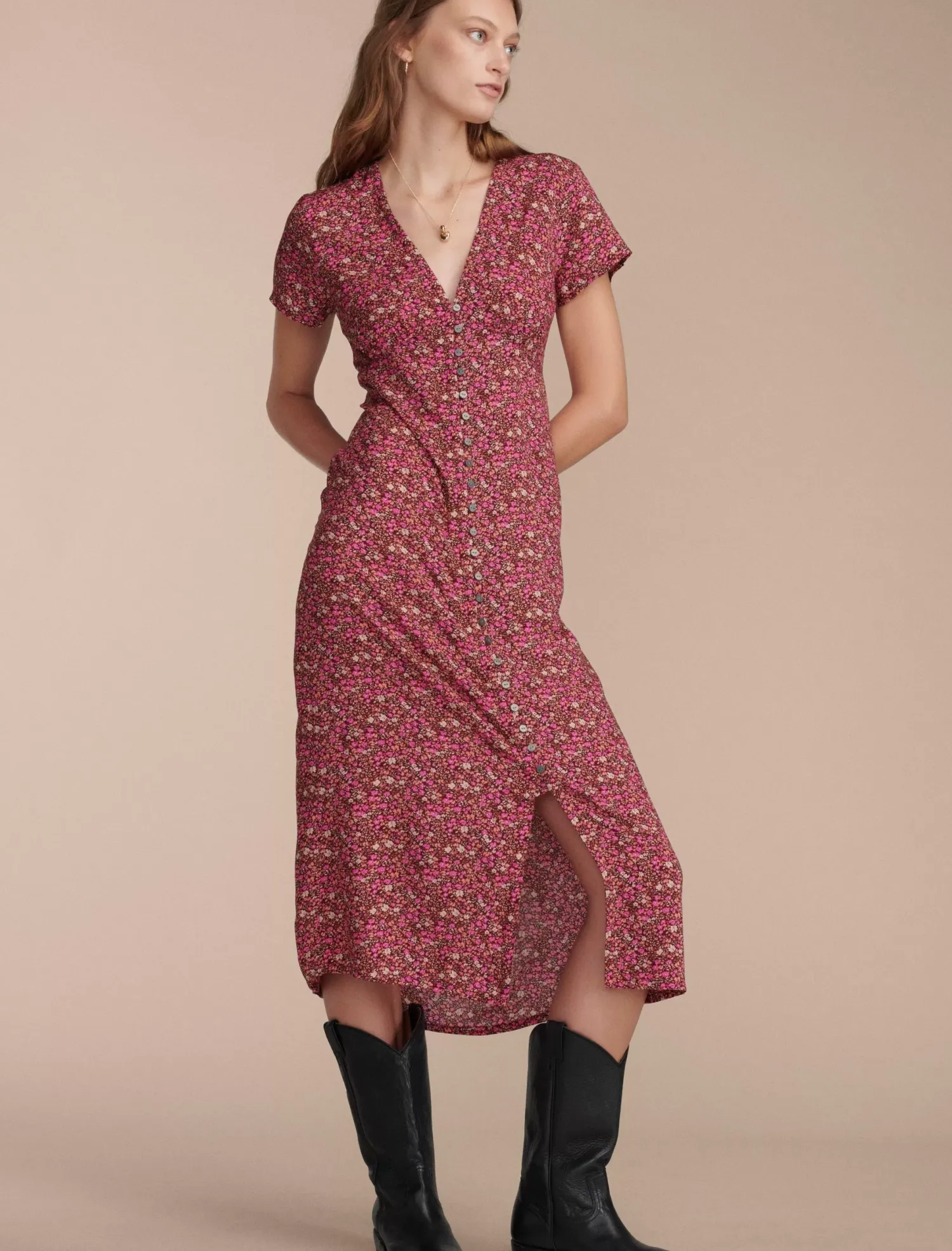 Lucky Brand printed button front midi dress rum raisin multi*WOMEN Dresses