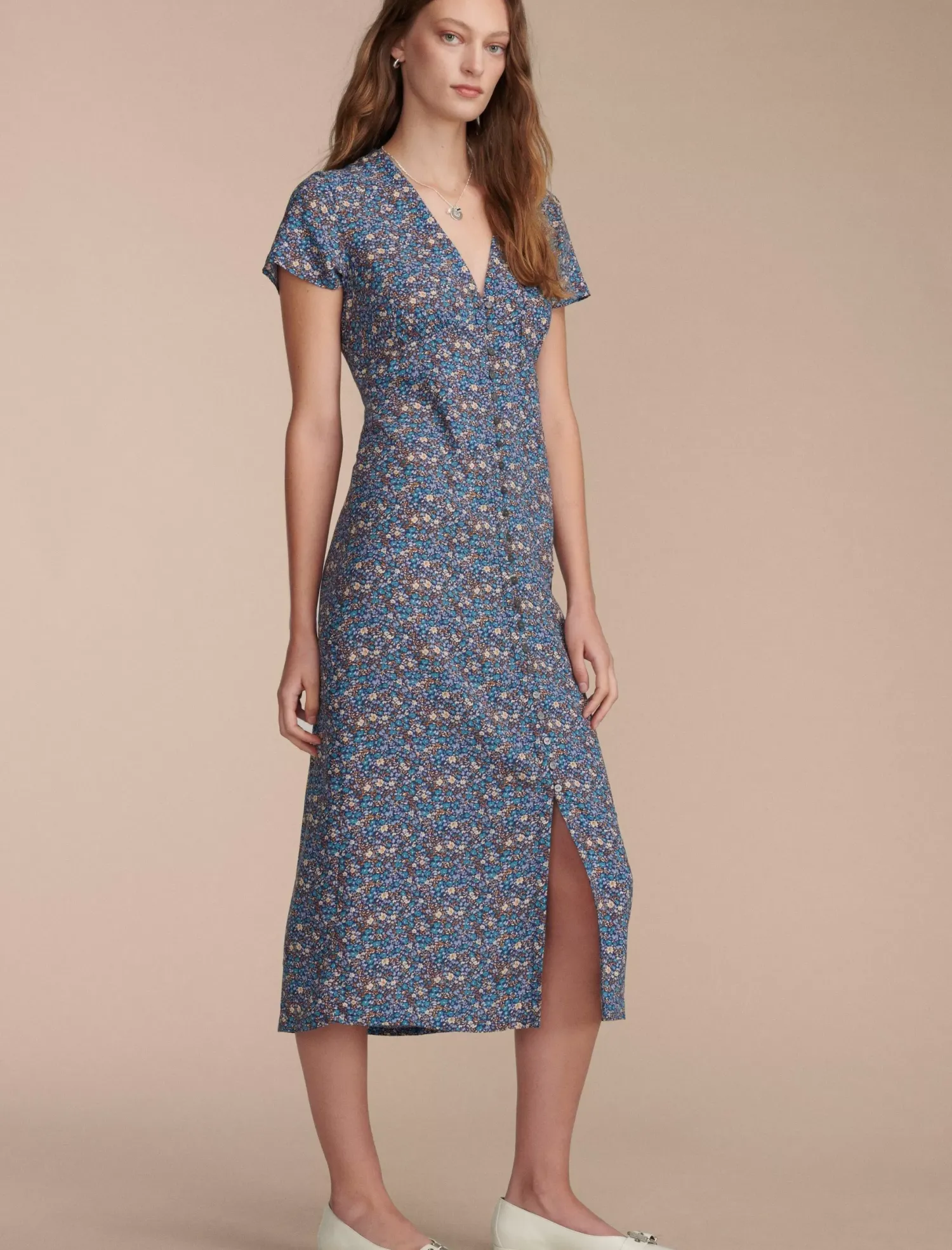 Lucky Brand printed button front midi dress indigo multi*WOMEN Dresses