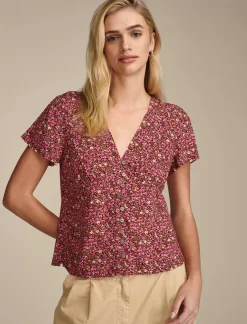 Lucky Brand printed button front top rum raisin*WOMEN Blouses
