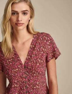 Lucky Brand printed button front top rum raisin*WOMEN Blouses