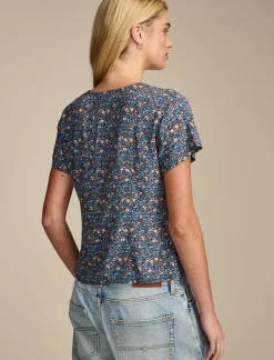 Lucky Brand printed button front top indigo multi*WOMEN Blouses