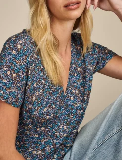 Lucky Brand printed button front top indigo multi*WOMEN Blouses