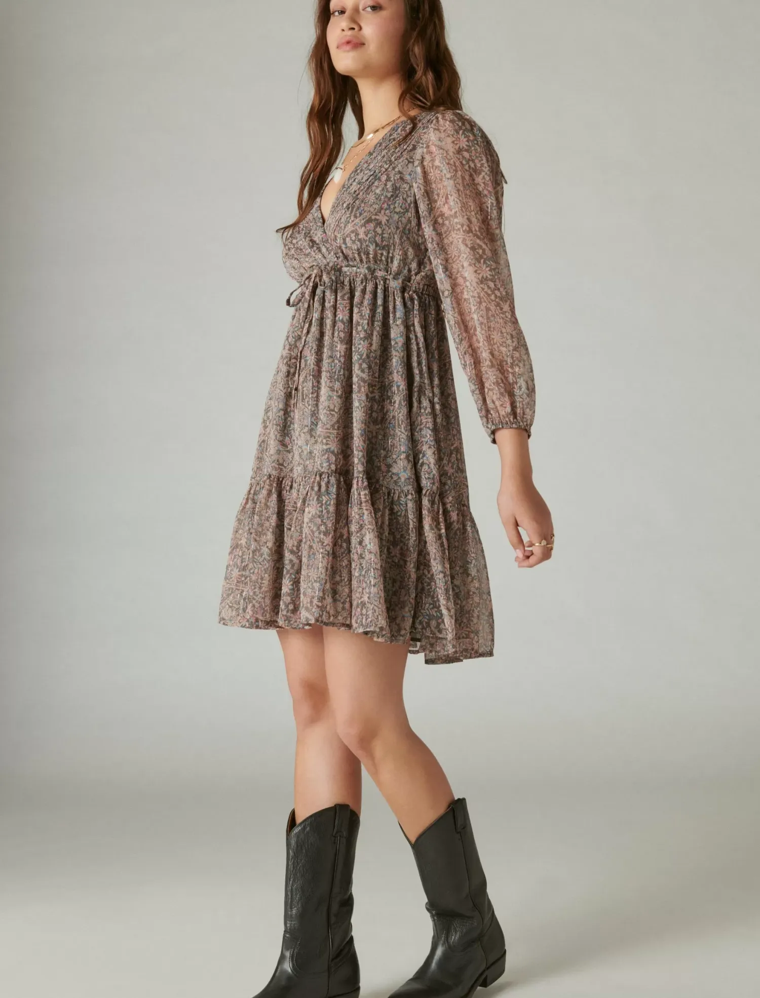 Lucky Brand printed chiffon mini dress misty rose paisley*WOMEN Dresses