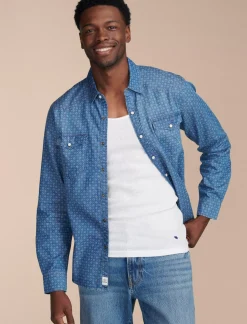 Lucky Brand printed indigo western long sleeve shirt indigo print*MEN Button-Downs