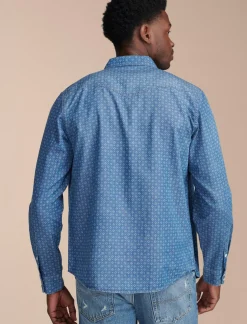 Lucky Brand printed indigo western long sleeve shirt indigo print*MEN Button-Downs