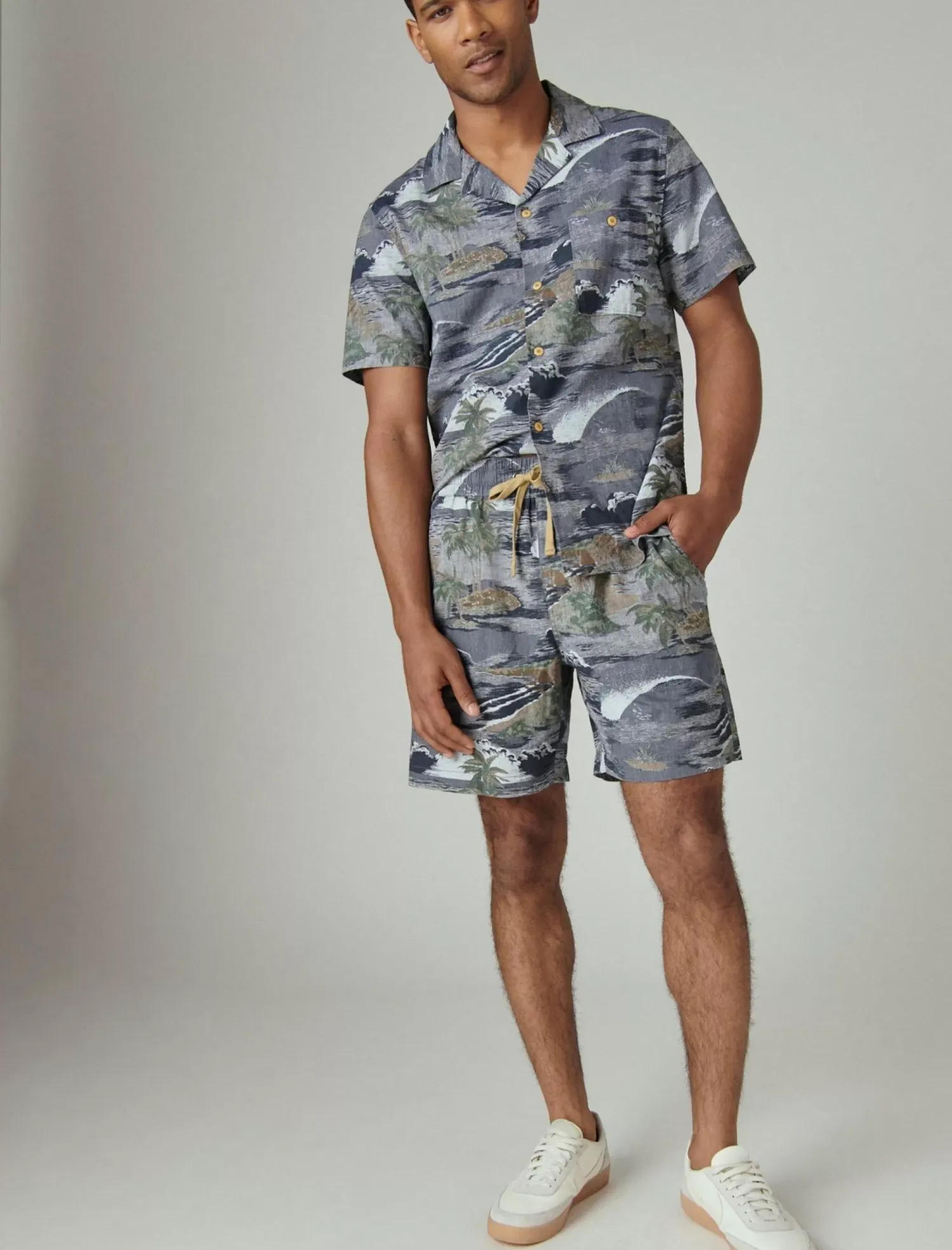 Lucky Brand printed linen 7" pull up short chambray print*MEN Shorts