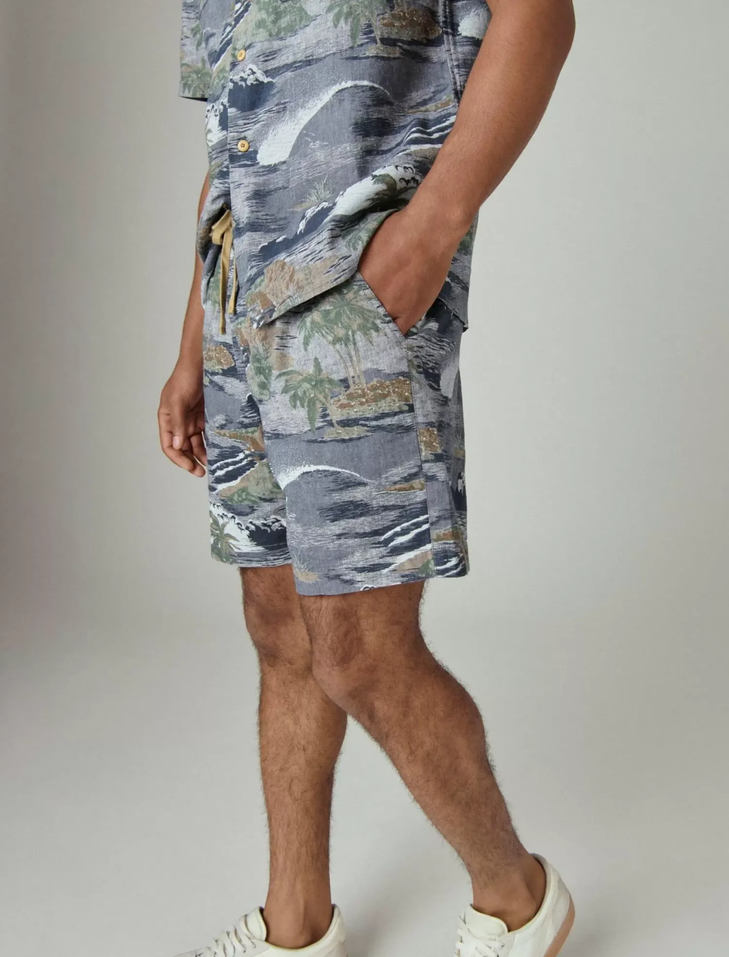 Lucky Brand printed linen 7" pull up short chambray print*MEN Shorts