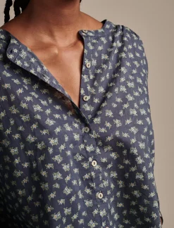Lucky Brand printed smocked detail blouse navy multi*WOMEN Blouses