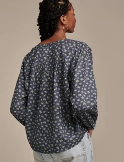 Lucky Brand printed smocked detail blouse navy multi*WOMEN Blouses
