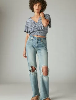 Lucky Brand printed surplice top blue multi*WOMEN Knit Tops
