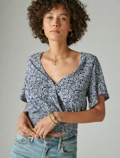 Lucky Brand printed surplice top blue multi*WOMEN Knit Tops