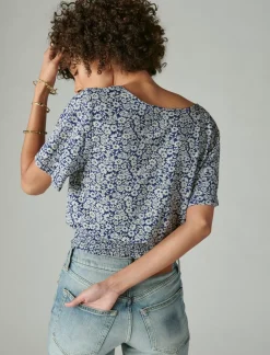 Lucky Brand printed surplice top blue multi*WOMEN Knit Tops