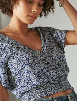 Lucky Brand printed surplice top blue multi*WOMEN Knit Tops