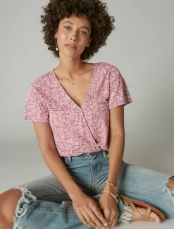 Lucky Brand printed surplice top pink multi*WOMEN Knit Tops