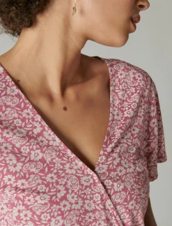Lucky Brand printed surplice top pink multi*WOMEN Knit Tops