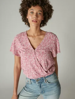 Lucky Brand printed surplice top pink multi*WOMEN Knit Tops