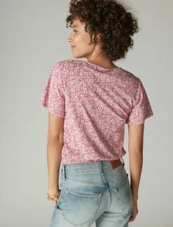 Lucky Brand printed surplice top pink multi*WOMEN Knit Tops