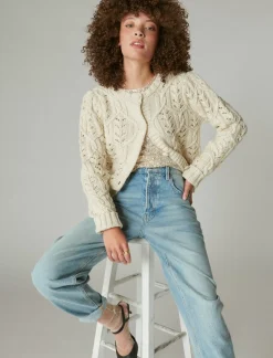 Lucky Brand puff sleeve shine cardigan whisper white*WOMEN Sweaters & Sweatshirts