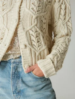 Lucky Brand puff sleeve shine cardigan whisper white*WOMEN Sweaters & Sweatshirts