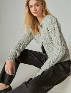 Lucky Brand puff sleeve shine cardigan light heather gray*WOMEN Sweaters & Sweatshirts