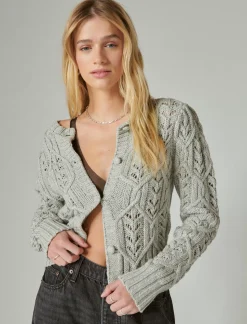 Lucky Brand puff sleeve shine cardigan light heather gray*WOMEN Sweaters & Sweatshirts