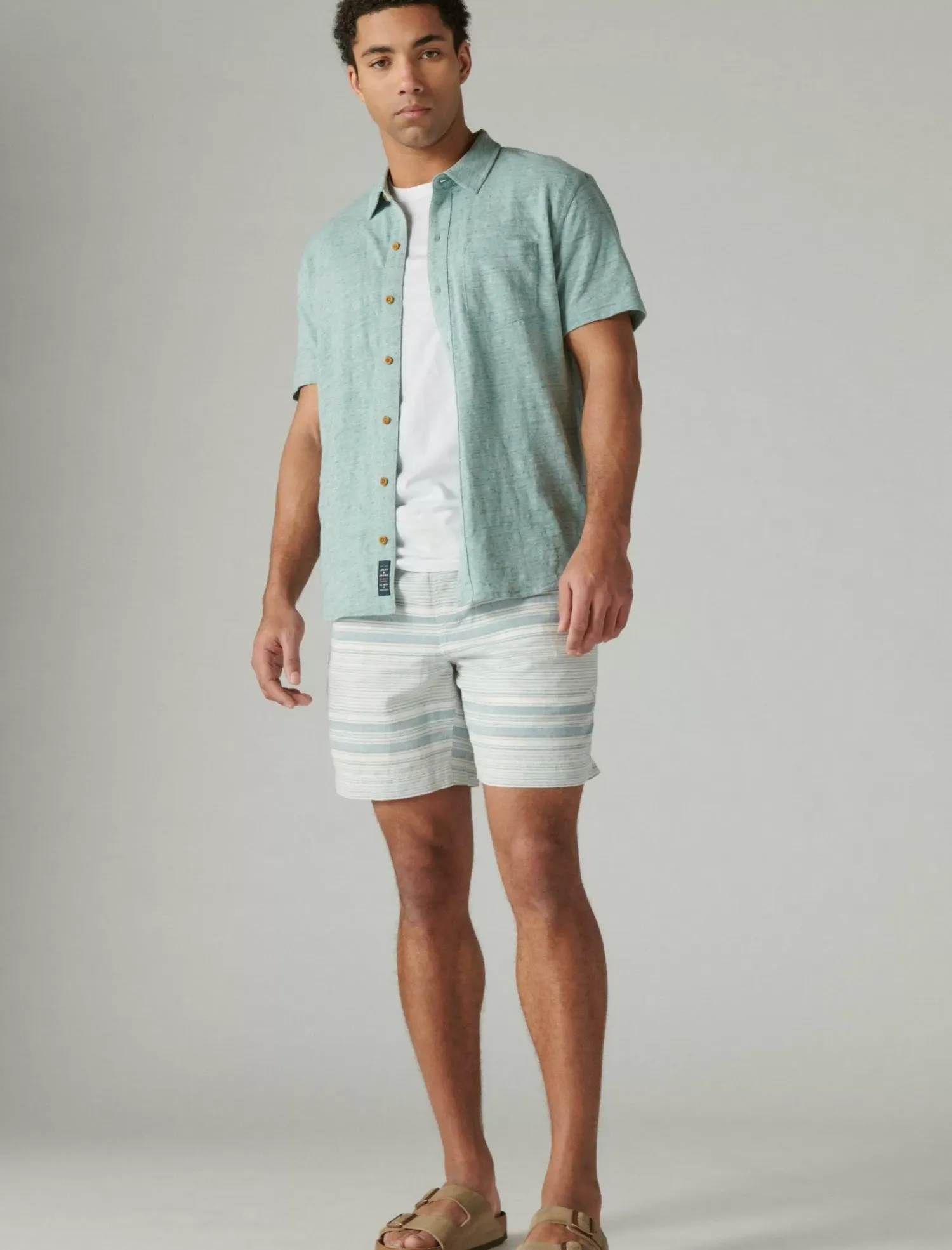 Lucky Brand 7"pull up linen short blue stripe*MEN Shorts