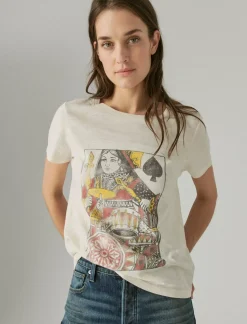 Lucky Brand queen of spades classic crew soft pink*WOMEN Graphic Tees