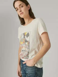 Lucky Brand queen of spades classic crew soft pink*WOMEN Graphic Tees