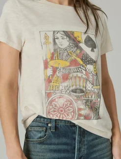 Lucky Brand queen of spades classic crew soft pink*WOMEN Graphic Tees