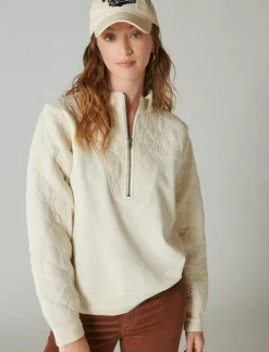 Lucky Brand quilted half zip popover eggnog*WOMEN Activewear