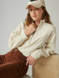 Lucky Brand quilted half zip popover eggnog*WOMEN Activewear