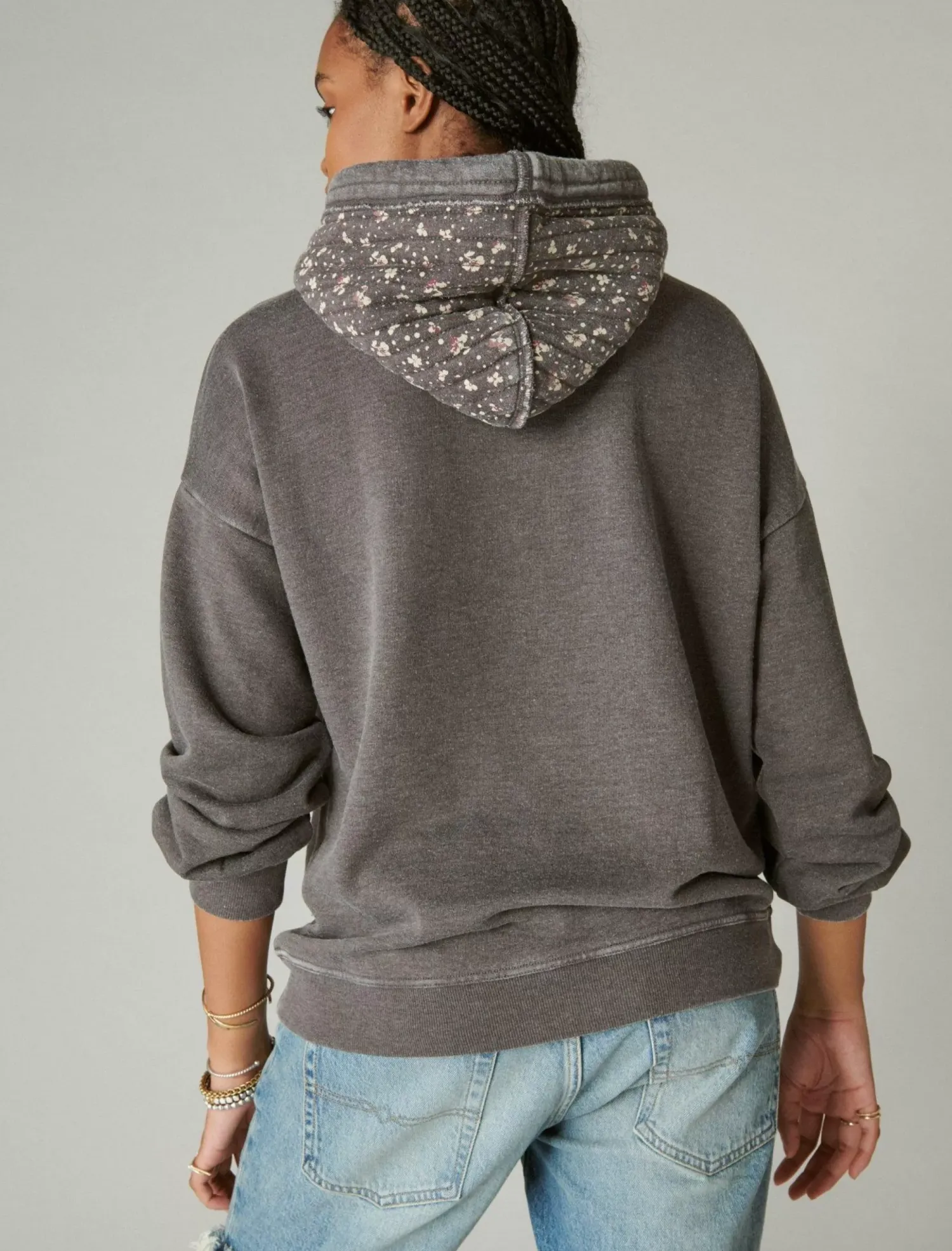 Lucky Brand quilted patchwork hoodie raven multi*WOMEN Activewear