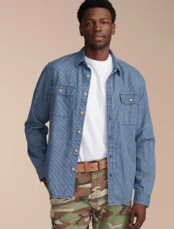 Lucky Brand railroad stripe denim utility long sleeve shirt bayview*MEN Button-Downs