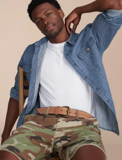 Lucky Brand railroad stripe denim utility long sleeve shirt bayview*MEN Button-Downs