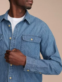 Lucky Brand railroad stripe denim utility long sleeve shirt bayview*MEN Button-Downs