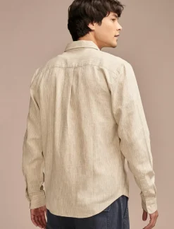 Lucky Brand railroad stripe linen one pocket long sleeve shirt natural stripe*MEN Button-Downs