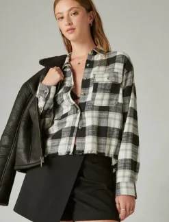 Lucky Brand raw edge cropped plaid lucky black plaid*WOMEN Blouses