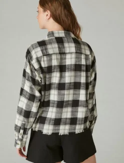 Lucky Brand raw edge cropped plaid lucky black plaid*WOMEN Blouses
