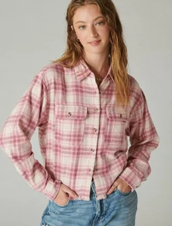 Lucky Brand raw edge cropped plaid pink blush plaid*WOMEN Blouses