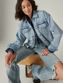 Lucky Brand relaxed denim trucker jacket ripple*WOMEN Jackets & Outerwear