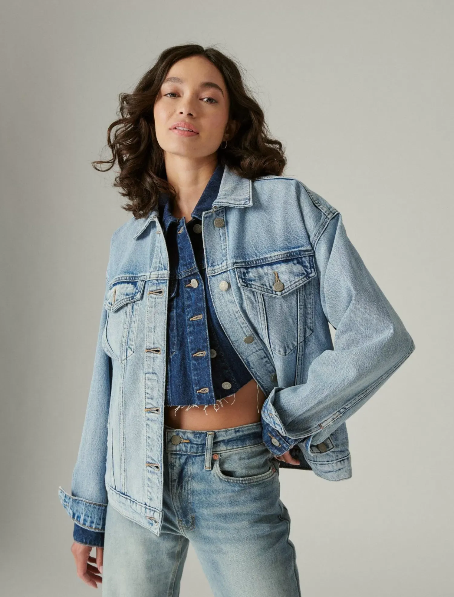 Lucky Brand relaxed denim trucker jacket ripple*WOMEN Jackets & Outerwear