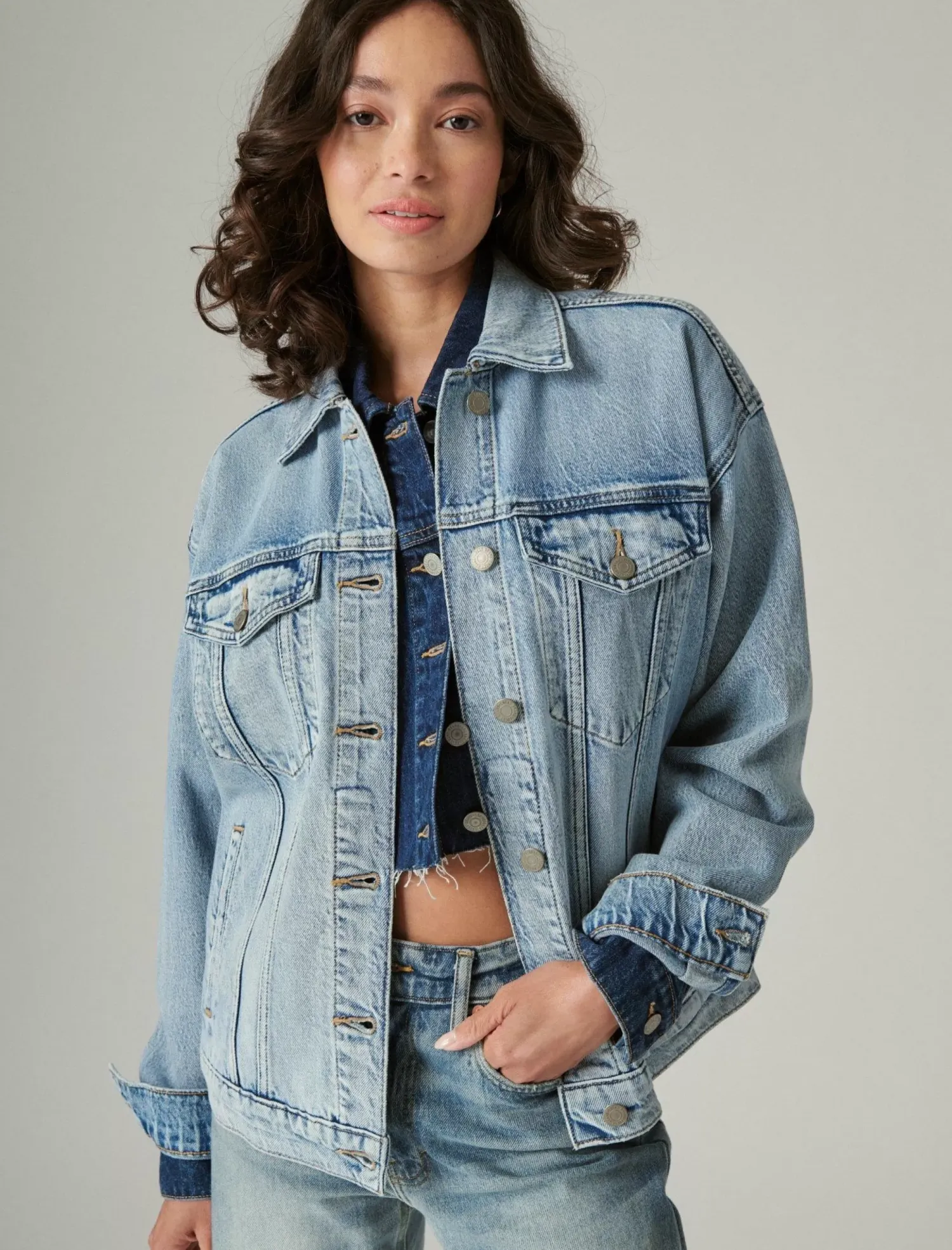 Lucky Brand relaxed denim trucker jacket ripple*WOMEN Jackets & Outerwear