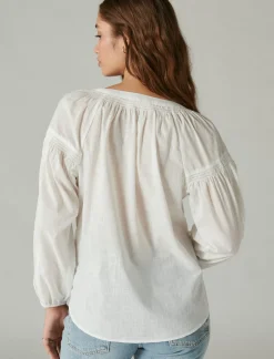 Lucky Brand relaxed lace open neckshirt bright white*WOMEN Blouses
