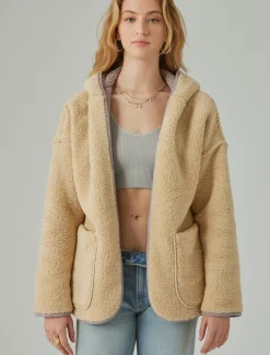 Lucky Brand reversible hi-pile cardigan satellite*WOMEN Activewear