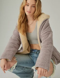 Lucky Brand reversible hi-pile cardigan satellite*WOMEN Activewear