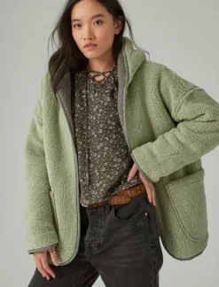 Lucky Brand reversible hi-pile cardigan balsam green*WOMEN Activewear