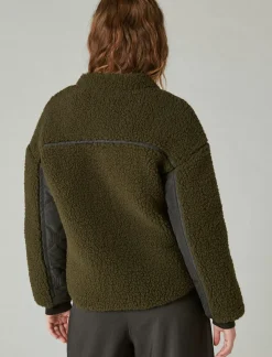Lucky Brand reversible mixed media faux shearling jacket olive multi*WOMEN Jackets & Outerwear