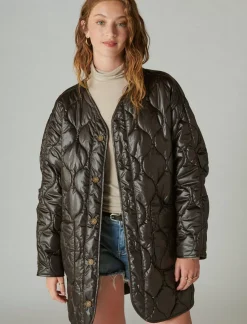 Lucky Brand reversible shine quilted liner jacket black*WOMEN Jackets & Outerwear
